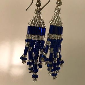 Royal blue and silver seed bead fishhook earrings